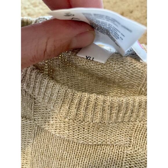 Clan Douglas Linen Silk Sweater XLL 2XL Cable Knit Scotland Taupe Gold Men EUC - Picture 5 of 9